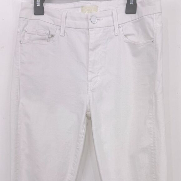 Mother White Cotton Denim High Waist Looker Ankle Fray Jeans - Picture 5 of 16